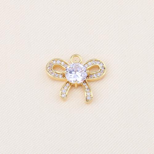 Cubic Zirconia Micro Pave Brass Pendant, Bowknot, gold color plated, DIY & micro pave cubic zirconia, nickel, lead & cadmium free, 17x14x3mm, Sold By PC