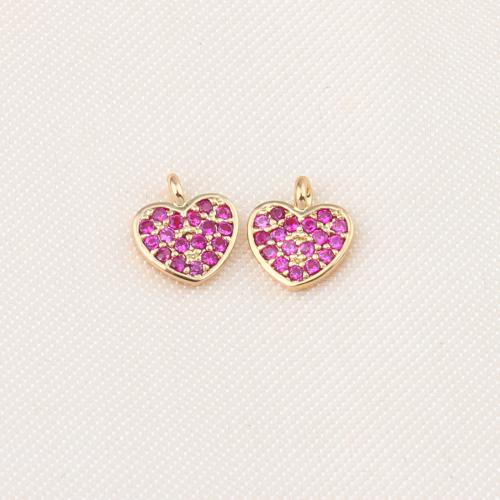 Cubic Zirconia Micro Pave Brass Pendant, Heart, gold color plated, DIY & micro pave cubic zirconia, purple, nickel, lead & cadmium free, 8x7x1.50mm, Sold By PC