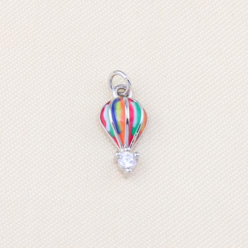 Cubic Zirconia Micro Pave Brass Pendant, Hot Balloon, gold color plated, DIY & micro pave cubic zirconia & enamel, multi-colored, nickel, lead & cadmium free, 15x6x4mm, Sold By PC