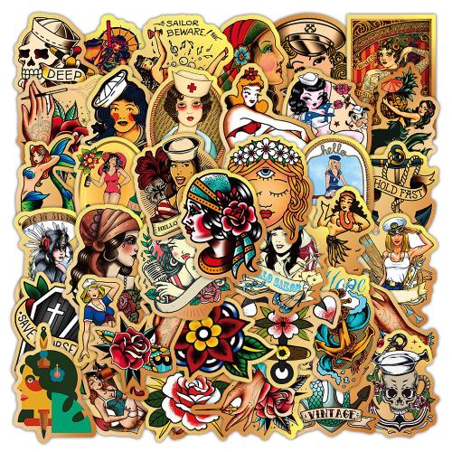 Papier van de sticker, PVC-plastic, met Lijm+Sticker, DIY & waterdicht, gemengde kleuren, About 3-7cm, 50pC's/Lot, Verkocht door Lot