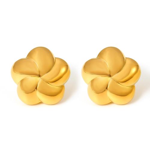 Pendiente de acero de titanio, Partículas de acero, Flor, 18K chapado en oro, Joyería & para mujer, Vendido por Par