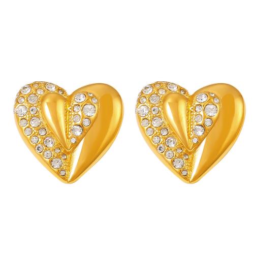 Titanium Steel  Earring Heart plated fashion jewelry & for woman & with rhinestone Sold By Pair