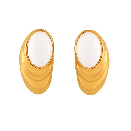 Stainless Steel Stud Earrings 304 Stainless Steel with Natural Stone fashion jewelry & for woman gold Sold By Pair