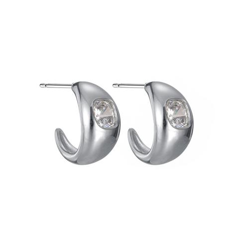 Stainless Steel Stud Earrings 304 Stainless Steel plated fashion jewelry & for woman & with rhinestone Sold By Pair