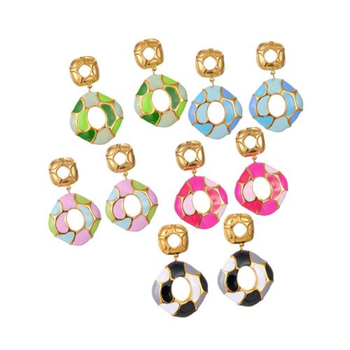 Stainless Steel Stud Earrings, 304 Stainless Steel, gold color plated, for woman & enamel & hollow, more colors for choice, Sold By Pair