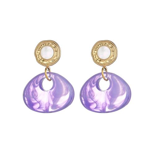 Titanium Steel  Earring with Resin gold color plated fashion jewelry & for woman purple Sold By Pair