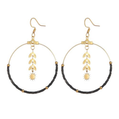 Titanium Steel  Earring with Natural Stone gold color plated fashion jewelry & for woman Sold By Pair