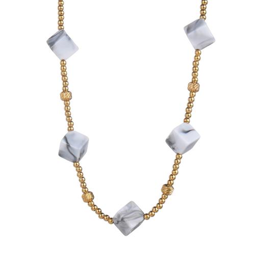 Stainless Steel Jewelry Necklace, 304 Stainless Steel, with Resin, with 5cm extender chain, gold color plated, fashion jewelry & for woman, more colors for choice, Length:43 cm, Sold By PC