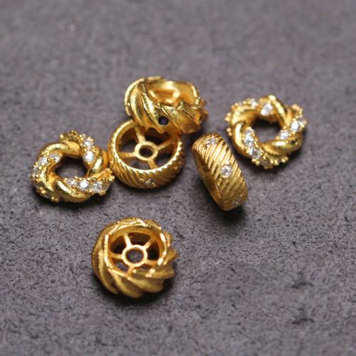 Spacer Beads Jewelry 925 Sterling Silver DIY & micro pave cubic zirconia golden Sold By PC