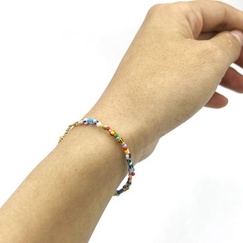 Stainless Steel Jewelry Bracelet, 304 Stainless Steel, with Seedbead & Freshwater Pearl, handmade, for woman, multi-colored, Length:Approx 17 cm, Sold By PC