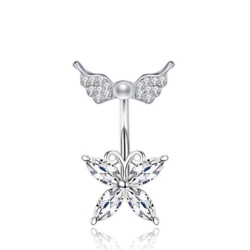 Stainless Steel Belly Ring, 304 Stainless Steel, with Plastic Pearl, plated, Unisex & different styles for choice & micro pave cubic zirconia, more colors for choice, Sold By PC