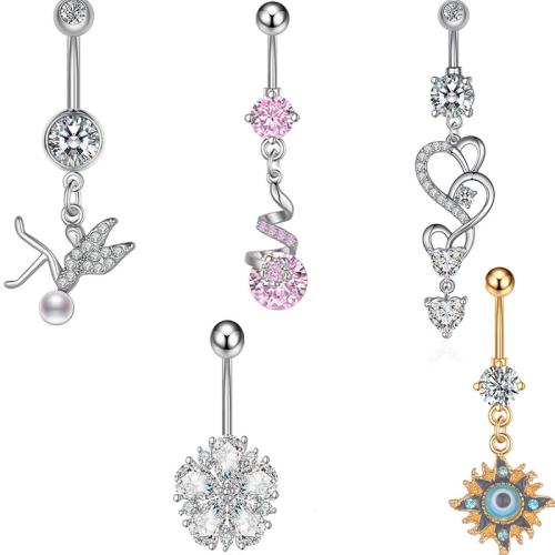 Stainless Steel Belly Ring, 304 Stainless Steel, with Plastic Pearl, plated, Unisex & different styles for choice & micro pave cubic zirconia, more colors for choice, Sold By PC