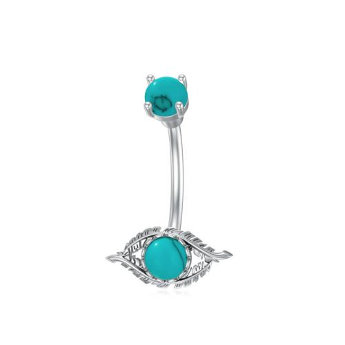 Stainless Steel Belly Ring, 304 Stainless Steel, with turquoise & Brass, Unisex, blue, Sold By PC