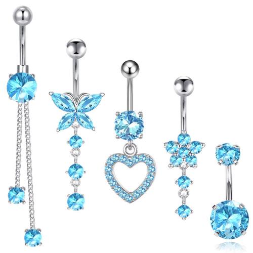 Brass Belly Ring  , plated, 5 pieces & Unisex & micro pave cubic zirconia, more colors for choice, Sold By Set