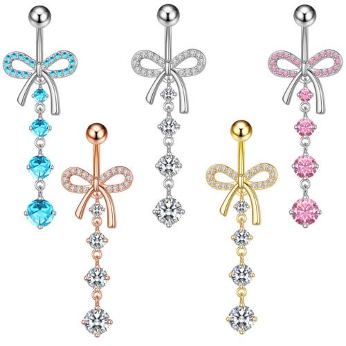 Stainless Steel Belly Ring, 304 Stainless Steel, plated, Unisex & micro pave cubic zirconia, more colors for choice, Sold By PC