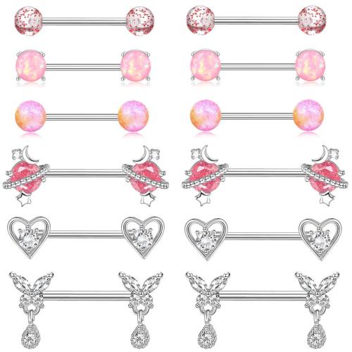 Stainless Steel Nipple Ring, 304 Stainless Steel, with Opal & Brass, different styles for choice & micro pave cubic zirconia & for woman, more colors for choice, Sold By PC