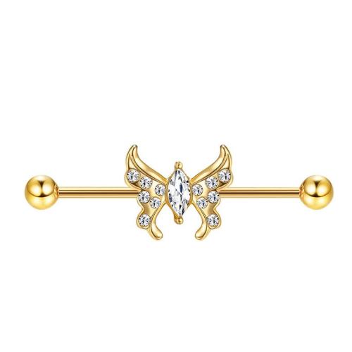 Gioielleria da Piercing orecchio in acciaio inox, 304 acciaio inox, with Opale & perla in plastica, placcato, unisex & stili diversi per la scelta & Micro spianare cubic zirconia & smalto, dorato, 1.60x38x5mm, Venduto da PC