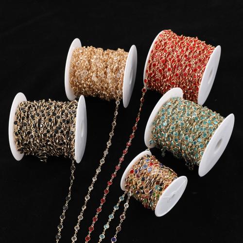 Brass Beading Chains, with Glass, plated, DIY, more colors for choice, nickel, lead & cadmium free, 1m/Spool, Sold By Spool