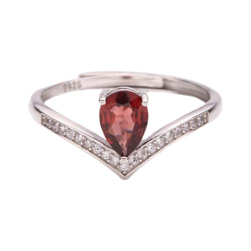 925 Sterling Silver Cuff Finger Ring, with Garnet, Heart, for woman & with rhinestone, US Ring Size:7, Sold By PC