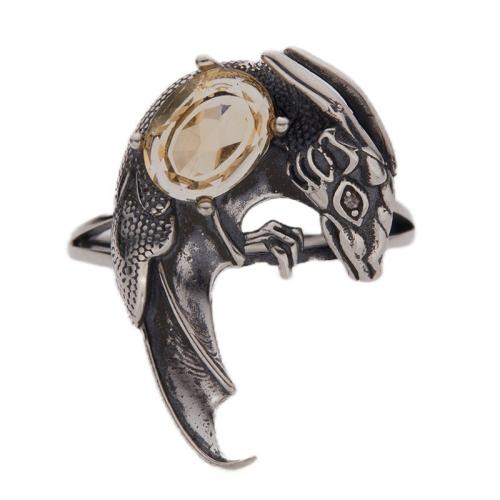 925 Sterling Silver Cuff Finger Ring, with Citrine, Lizard, vintage & for woman, US Ring Size:6-10, Sold By PC