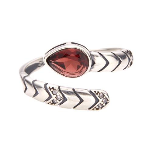 Argent sterling 925 Cuff Bague, avec pierre gemme, serpent, Vintage & différents matériaux pour le choix & pour femme & avec strass, Taille:6-8, Vendu par PC