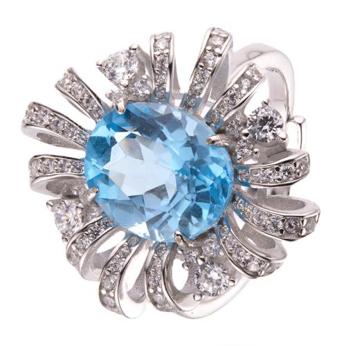 925 Sterling Silver Cuff Finger Ring with Gemstone Flower platinum plated & for woman & with rhinestone & hollow US Ring Sold By PC