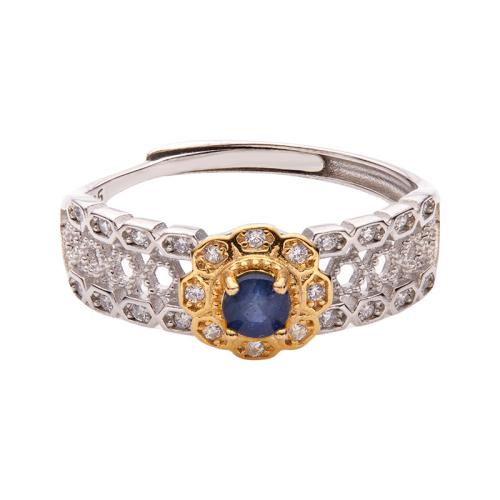 925 sterline d'argento Anelli Cuff, with pietra preziosa, Fiore, materiali diversi per la scelta & per la donna & con strass & cavo, Misura:6-8, Venduto da PC