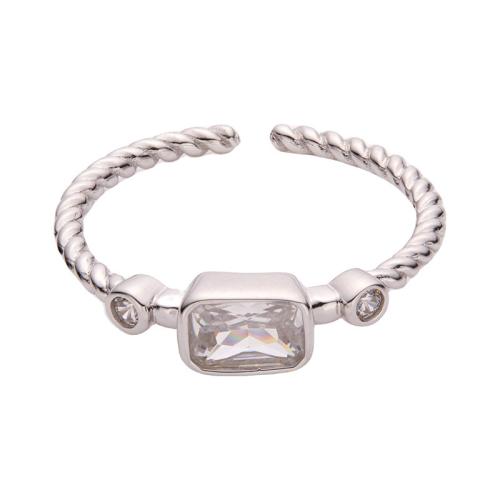 925 sterline d'argento Anelli Cuff, Motivo geometrico, placcato platino, Micro spianare cubic zirconia & per la donna, Misura:6-8, Venduto da PC