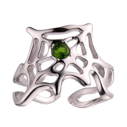 925 Sterling Silver Cuff Finger Ring, with Sapphire​ & Diopside & Garnet, Spider Web, different styles for choice & for woman & hollow, US Ring Size:6-8, Sold By PC