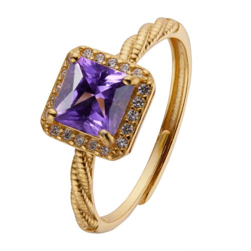 925 Sterling Silver Cuff Finger Ring with Gemstone Square gold color plated & for woman & with rhinestone US Ring Sold By PC