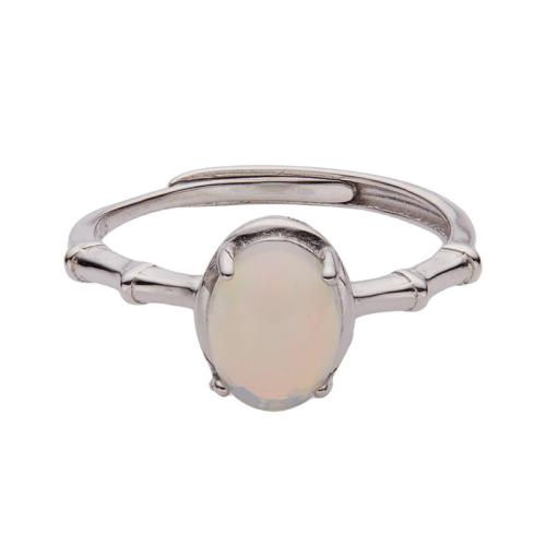 925 Sterling Silver Cuff Finger Ring, with Opal, Oval, fashion jewelry & for woman, US Ring Size:7, Sold By PC