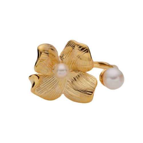 925 sterline d'argento Anelli Cuff, with perla d'acquadolce coltivata naturalmente, Fiore, gioielli di moda & per la donna, nessuno, Misura:7, Venduto da PC