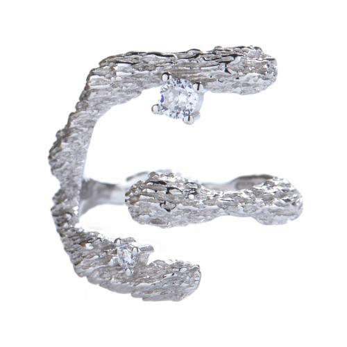 925 Sterling Sølv Cuff fingerring, Geometrisk mønster, Micro Pave cubic zirconia & for kvinde, flere farver til valg, Størrelse:7, Solgt af PC