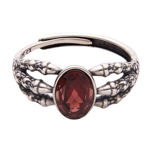 925 Sterling Silver Cuff Finger Ring with Garnet Claw vintage & Unisex & hollow Sold By PC