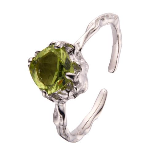 Argent sterling 925 Cuff Bague, avec Topaze & diopside & Olivine naturelle, Motif géométrique, styles différents pour le choix & pour femme, Taille:7, Vendu par PC