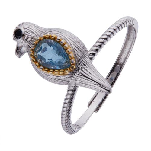 Argent sterling 925 Cuff Bague, avec Topaze, oiseau, réglable & pour femme, Taille:7, Vendu par PC