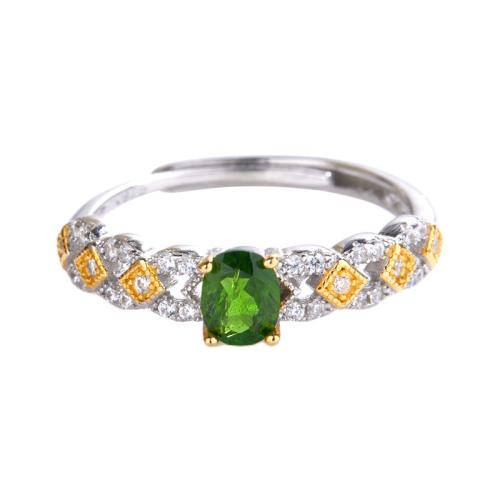 Argent sterling 925 Cuff Bague, avec diopside, Motif géométrique, pour femme & avec strass, Taille:7, Vendu par PC