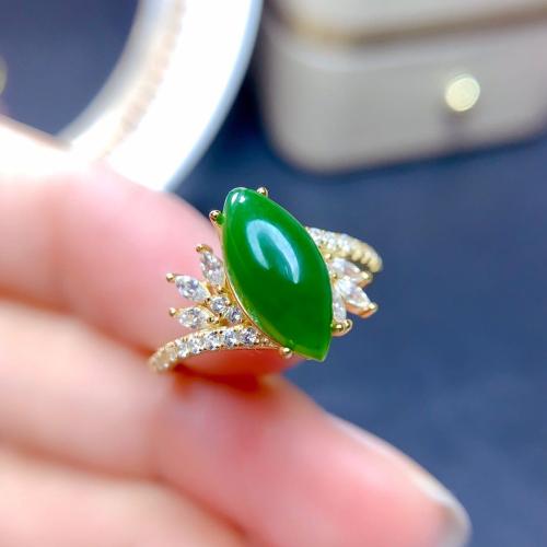 Brass Finger Ring, with Jade, fashion jewelry & for woman & with rhinestone, golden, Inner diameter 17mm, Sold By PC