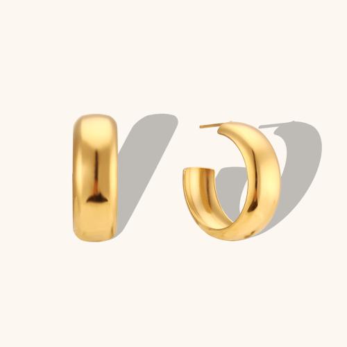 Stainless Steel Stud Earrings, 304 Stainless Steel, 18K gold plated, fashion jewelry & for woman, golden, 28.70x9.80mm, Sold By Pair