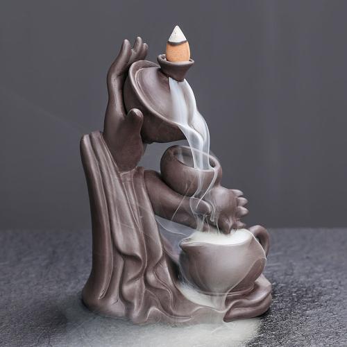 Backflow Incense Burner, Purple Clay, half handmade, for home and office & durable, 122x73x165mm, Sold By PC