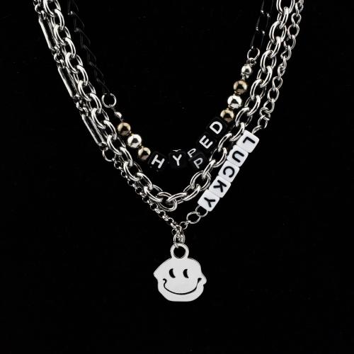 Stainless Steel Jewelry Necklace, 304 Stainless Steel, three layers & fashion jewelry & Unisex, Length:Approx 59.5 cm, Approx 56 cm, Approx 52.5 cm, Sold By PC