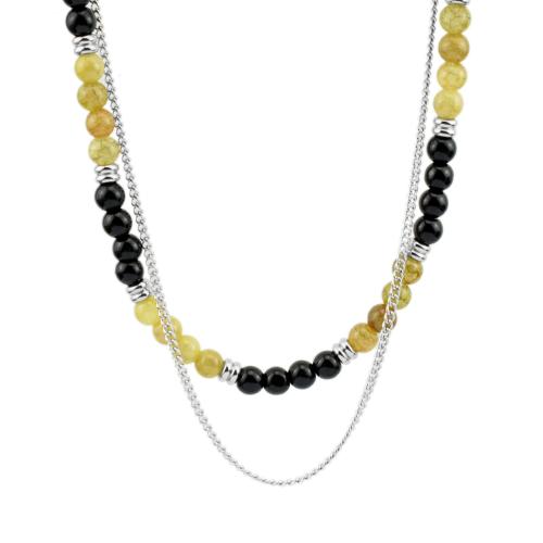 Collier de bijoux en acier inoxydable, Acier inoxydable 304, avec pierre gemme, Double couche & bijoux de mode & unisexe, Longueur:Environ 46.5 cm, Environ 55 cm, Vendu par PC