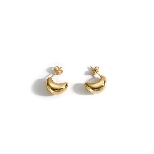 Stainless Steel Stud Earrings, 304 Stainless Steel, 18K gold plated, fashion jewelry & for woman, golden, 16mm, Sold By Pair