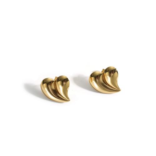 Stainless Steel Stud Earrings 304 Stainless Steel Heart fashion jewelry & for woman golden Sold By Pair