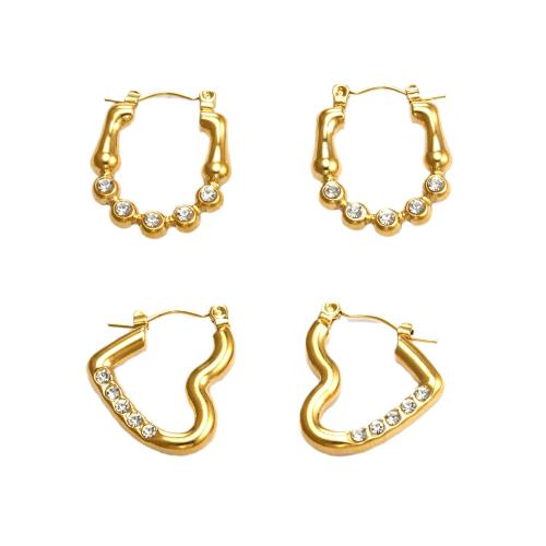 Stainless Steel Lever Back Earring, 304 Stainless Steel, different styles for choice & for woman & with rhinestone, golden, Sold By Pair