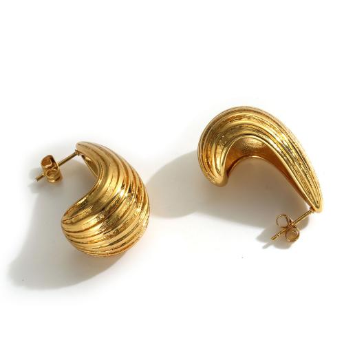 Brincos de garanhão de aço inoxidável, Aço inoxidável 304, 18K banhado a ouro, joias de moda & para mulher, dourado, 32x18mm, vendido por par