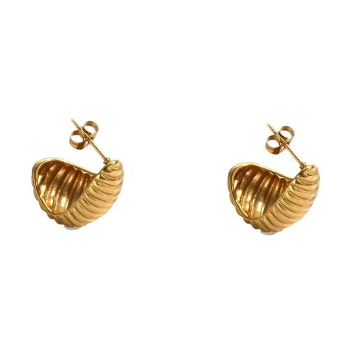 Brincos de garanhão de aço inoxidável, Aço inoxidável 304, 18K banhado a ouro, joias de moda & para mulher, dourado, 24mm, vendido por par