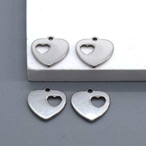 Stainless Steel Heart Pendants, 304 Stainless Steel, DIY & hollow, 15x15mm, 6PCs/Bag, Sold By Bag