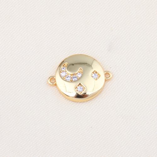 Zircon cubique Micro Pave laiton Connecteur, Rond, Placage de couleur d'or, DIY & pavé de micro zircon & boucle de 1/1, protéger l'environnement, sans nickel, plomb et cadmium, 17x13x3mm, Vendu par PC