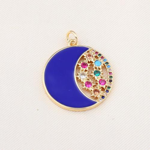 Cubique Pendentif en laiton zircon pavent, Rond, Placage de couleur d'or, DIY & pavé de micro zircon & émail, plus de couleurs à choisir, protéger l'environnement, sans nickel, plomb et cadmium, 25x22x2mm, Vendu par PC